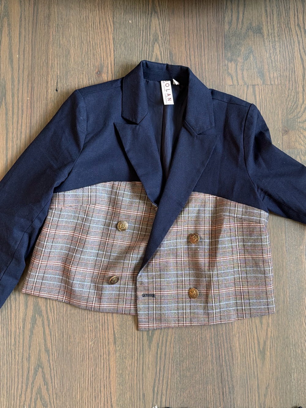 Anthropologie Dolan Corset Blazer Navy Plaid Gold Button Academic Preppy